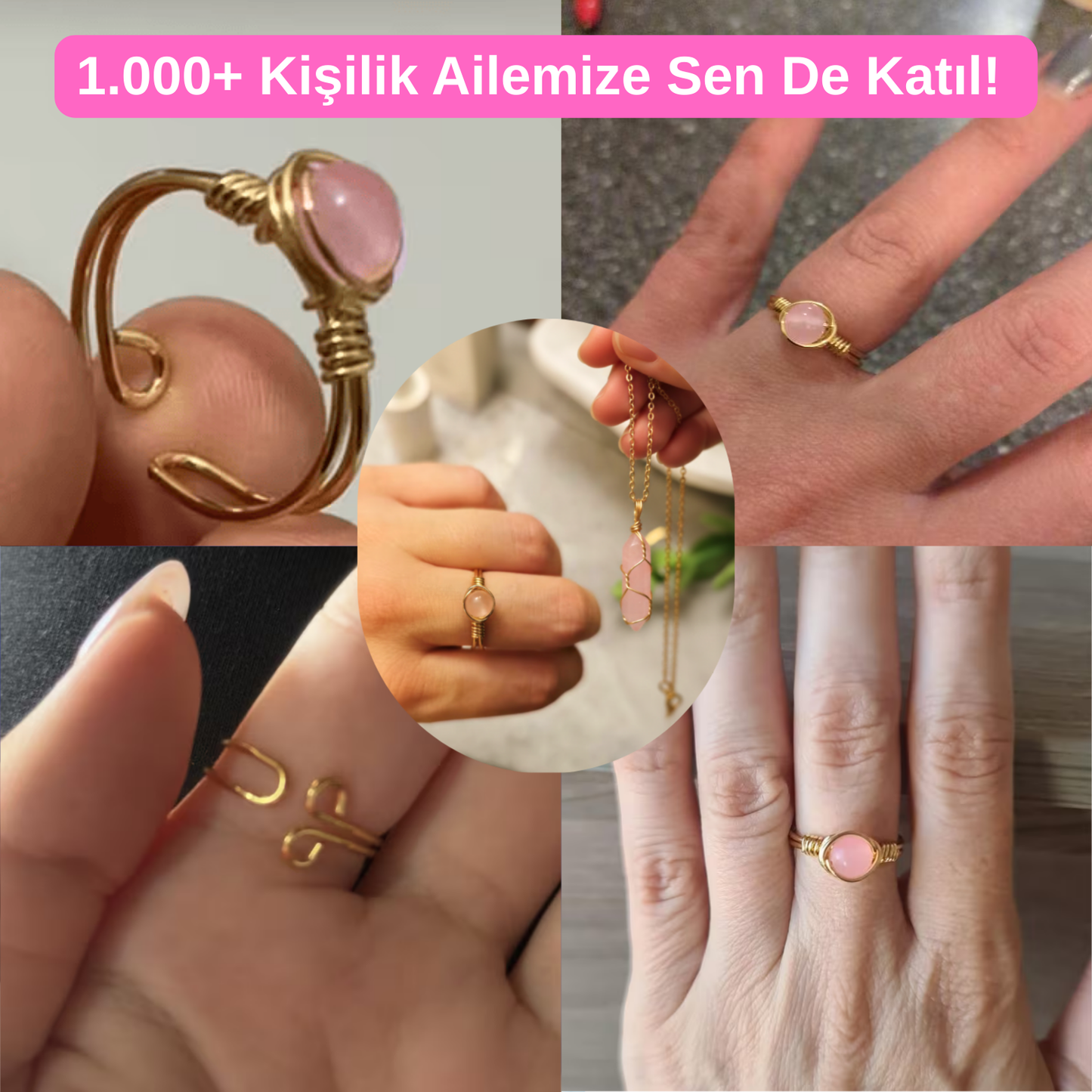 Pembe Kuvars Yüzük Seti