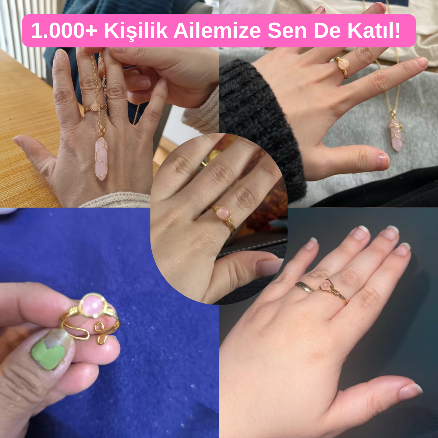 Pembe Kuvars Yüzük Seti