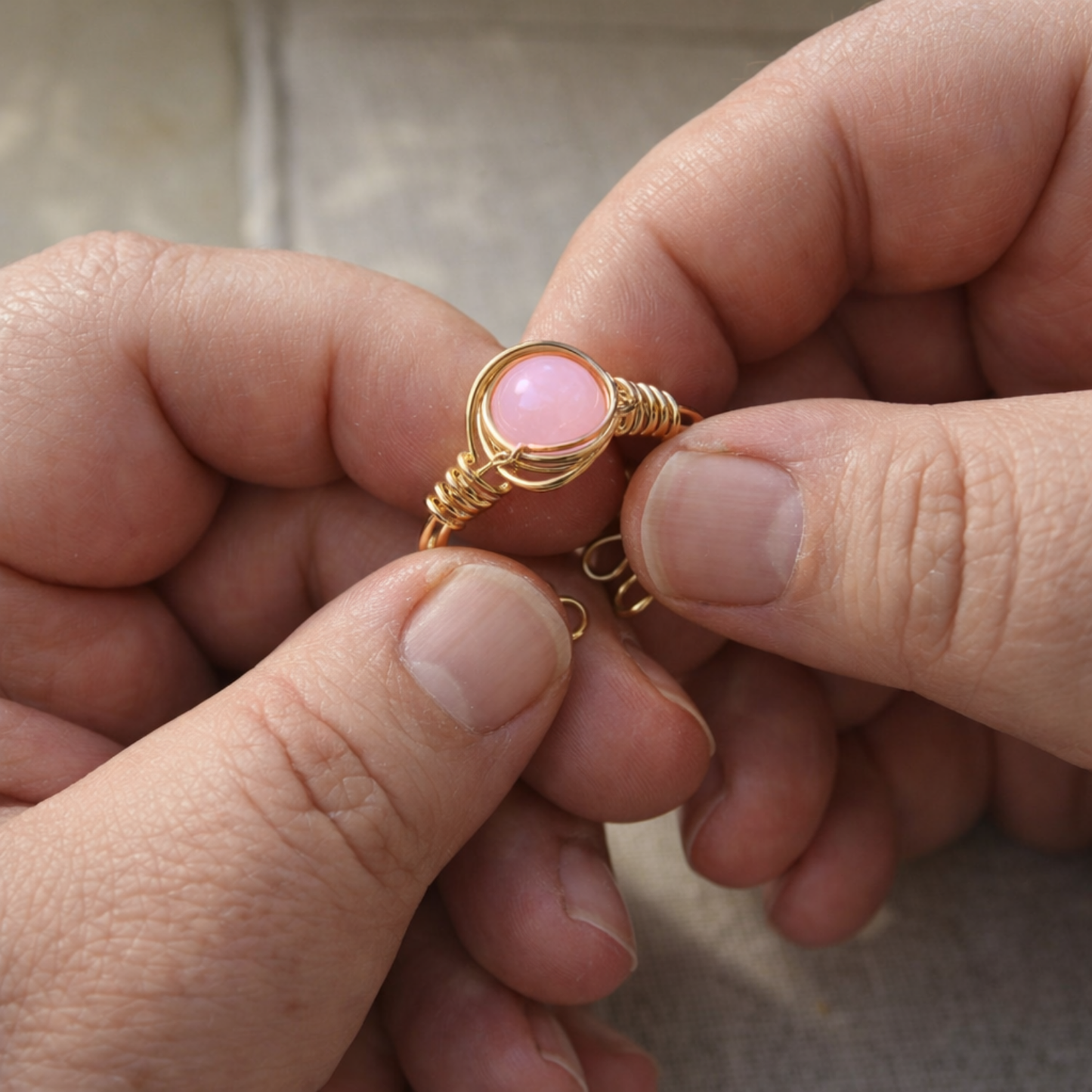 Pembe Kuvars Yüzük Seti