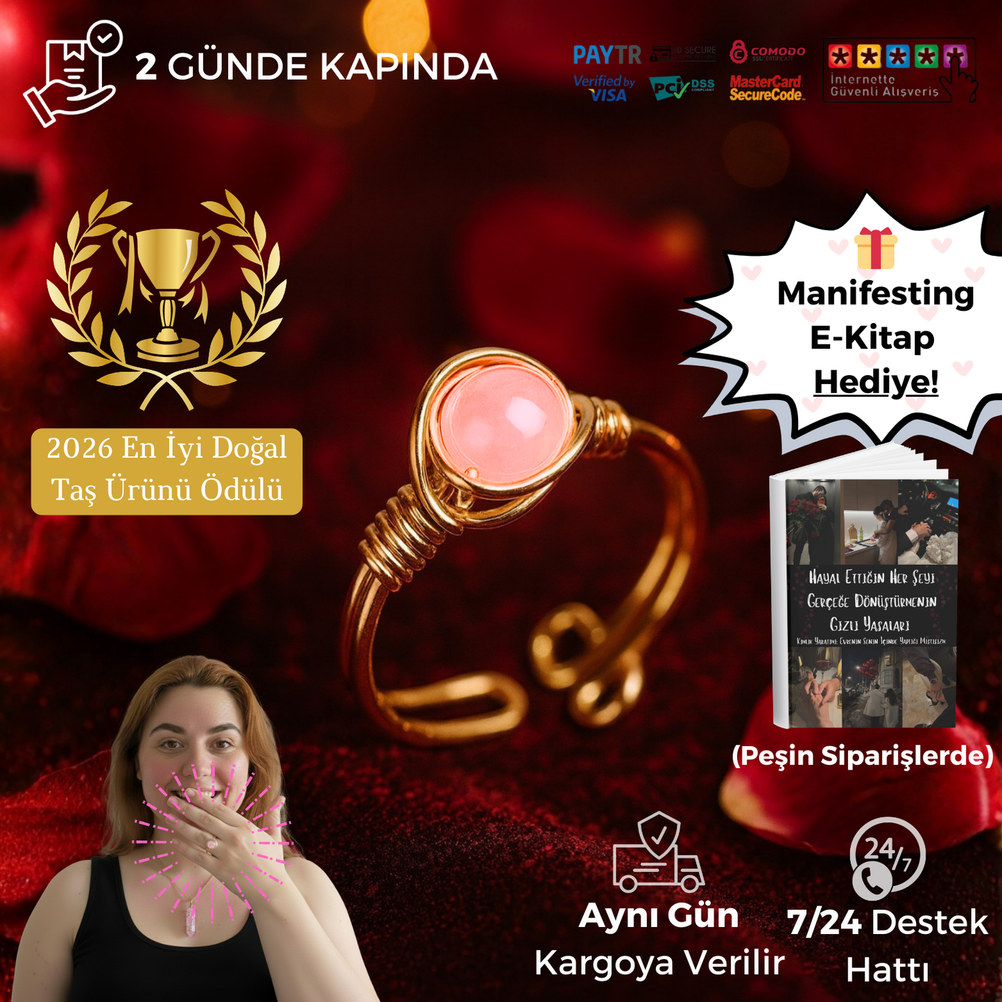 Pembe Kuvars Yüzük Seti