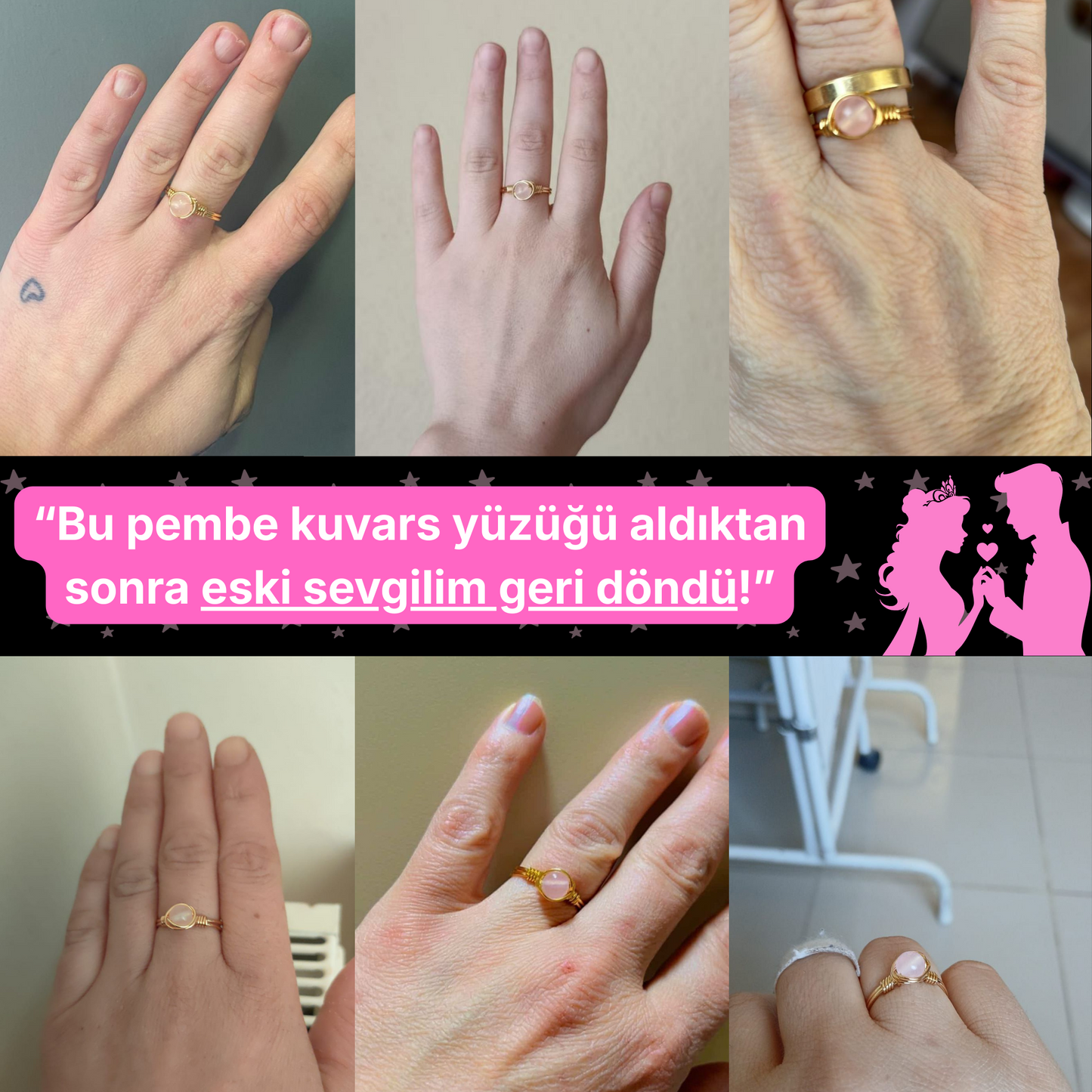 Pembe Kuvars Yüzük Seti