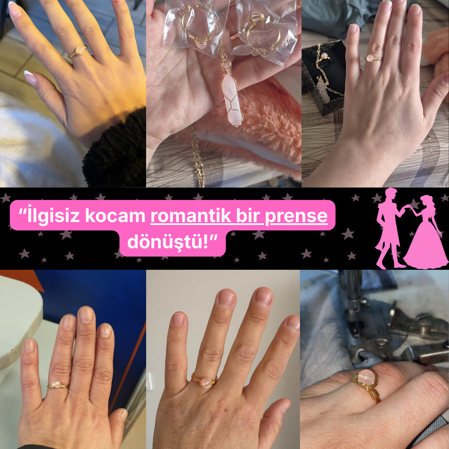 Pembe Kuvars Yüzük Seti